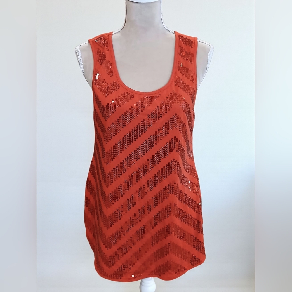 Rue 21 Red Chevron Srquin Scoop Neck Stretch Tank Womans XL Holiday Vamp Y2k